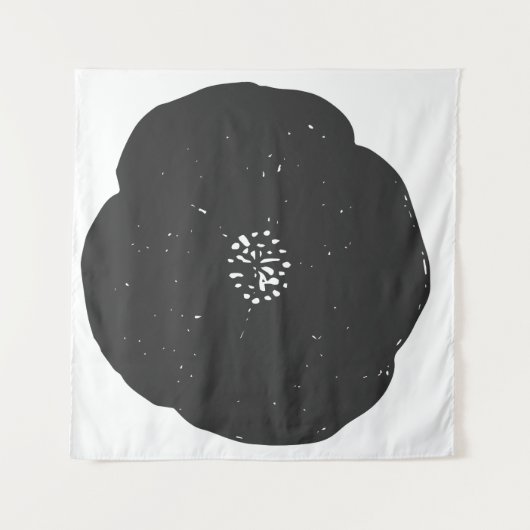 Retro Poppy Floral Art Muster in Schwarz-Weiß Wandteppich (Vorderseite (Horizontal))