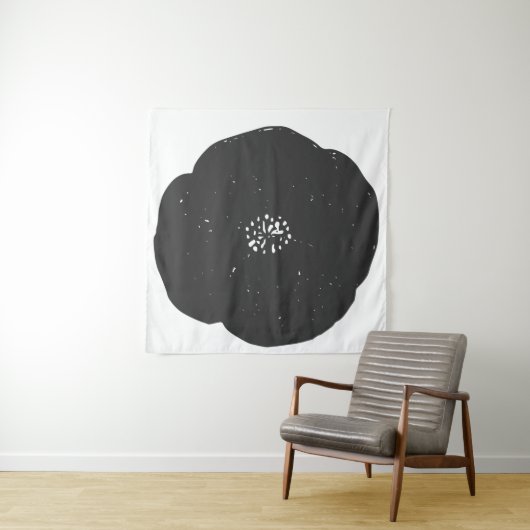 Retro Poppy Floral Art Muster in Schwarz-Weiß Wandteppich (Beispiel)