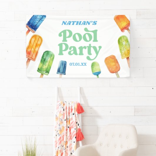 Retro Popsicle Birthday Pool Party Banner (Insitu)