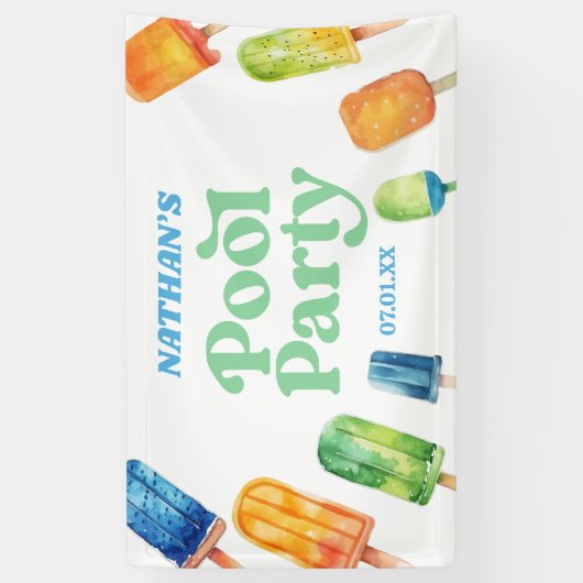 Retro Popsicle Birthday Pool Party Banner (Vertikal)