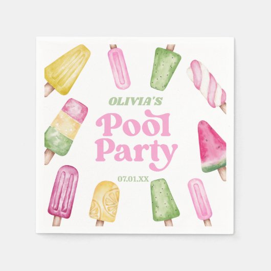 Retro Popsicle Birthday Pool Party Serviette (Vorderseite)