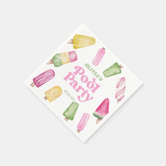 Retro Popsicle Birthday Pool Party Serviette (Ecke)