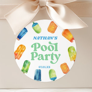 Retro-Popsicle-Geburtstags-Poolparty Runder Aufkleber