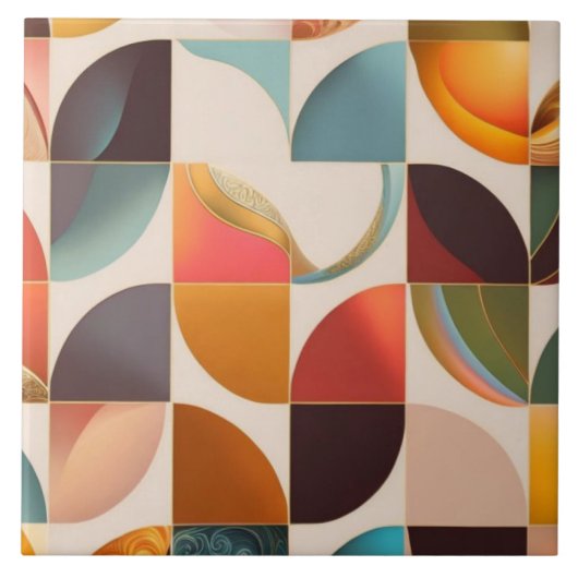 Retro Populäre Sammlung Abstrakter Quadrate Fliese (Vorderseite)