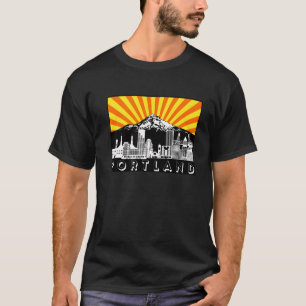 Retro Portland Oregon City Skyline Mount Hood Sun T-Shirt