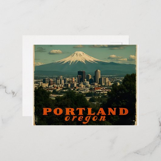 Retro Portland Oregon Skyline Vintage Reise Folien Feiertagspostkarte (Vorderseite/Rückseite)