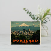 Retro Portland Oregon Skyline Vintage Reise Folien Feiertagspostkarte (Stehend vorne)