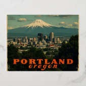 Retro Portland Oregon Skyline Vintage Reise Folien Feiertagspostkarte (Vorderseite)