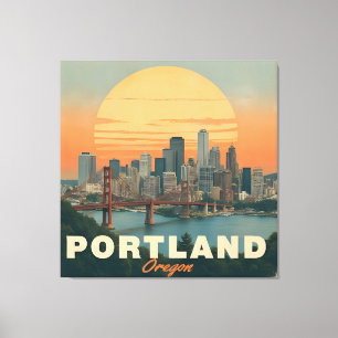 Retro Portland Oregon Skyline Vintage Reise Leinwanddruck