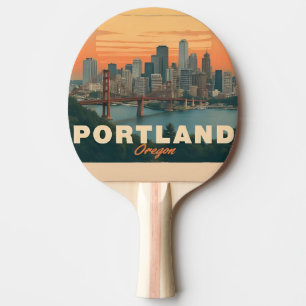 Retro Portland Oregon Skyline Vintage Reise  Tischtennis Schläger