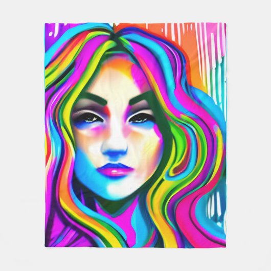 Retro-Portrait einer Frau mit Regenbogenhaar Fleecedecke (Vorderseite)