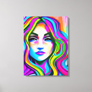 Retro-Portrait einer Frau mit Regenbogenhaar Leinwanddruck