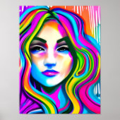 Retro-Portrait einer Frau mit Regenbogenhaar Poster (Vorne)