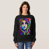 Retro-Portrait einer Frau mit Regenbogenhaar Sweatshirt (Vorne ganz)