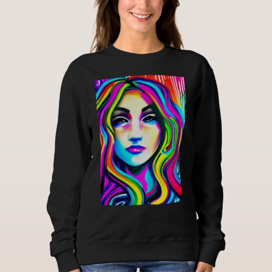 Retro-Portrait einer Frau mit Regenbogenhaar Sweatshirt (Vorderseite)