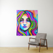 Retro-Portrait einer Frau mit Regenbogenhaar Wandteppich (Beispiel)