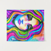 Retro-Portrait einer Frau mit Regenbogenhaar Wandteppich (Vorderseite (Horizontal))