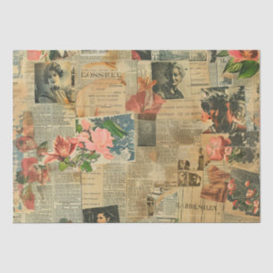 Retro-Porträt-Orchideen-Zeitungs-Botanic-Collage Seidenpapier