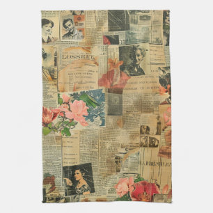Retro-Porträt-Orchideen-Zeitungs-Botanik-Collage Geschirrtuch