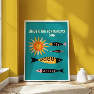 Retro Portugal Sardines Fish Vintage Travel Poster