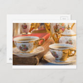 Retro Porzellan Kaffeetassen mit heißem Espresso Postkarte (Vorne/Hinten)