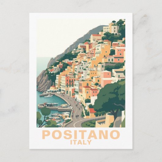 Retro Positano, Italy Europe Town Postkarte (Vorderseite)