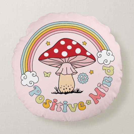 Retro Positive Mushroom Boho Hippie Throw Kissen (Vorderseite)
