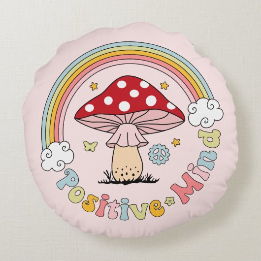 Retro Positive Mushroom Boho Hippie Throw Kissen (Rückseite)