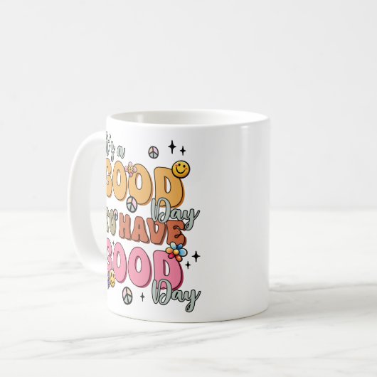 Retro Positivity "It's a Good Day" Kaffeetasse (Vorderseite Links)