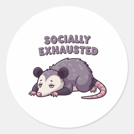 Retro Possum Socially Exhausted Vinyl Sticker (Vorderseite)