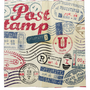 Retro post Briefmarke, Vintage Sammlung. Duschvorhang