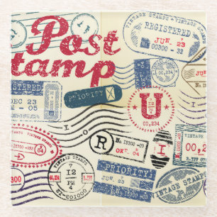 Retro post Briefmarke, Vintage Sammlung. Glasuntersetzer