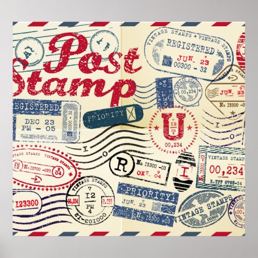 Retro post Briefmarke, Vintage Sammlung. Poster (Vorne)