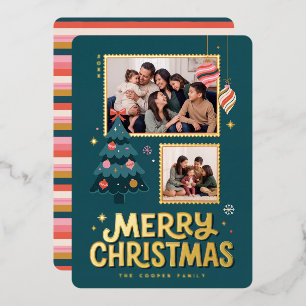 Retro-Post-Briefmarken-Frohe-Weihnachten-Collage Folien Feiertagskarte