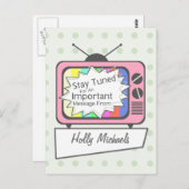 Retro Postcard: Bleibe Tuned...Pink TV Set Postkarte (Vorne/Hinten)