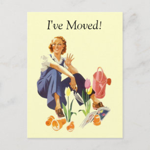 Retro Postcard Pflanze Blumengarten Lady I ve Move Ankündigungspostkarte