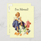Retro Postcard Pflanze Blumengarten Lady I ve Move Ankündigungspostkarte (Vorne/Hinten)