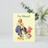 Retro Postcard Pflanze Blumengarten Lady I ve Move Ankündigungspostkarte (Stehend Vorderseite)