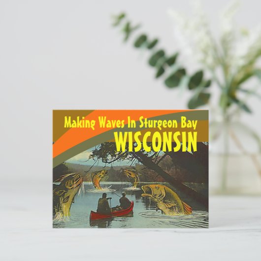 Retro Postcard Sturgeon Bay Wisconsin Übertreibung Postkarte (Stehend Vorderseite)