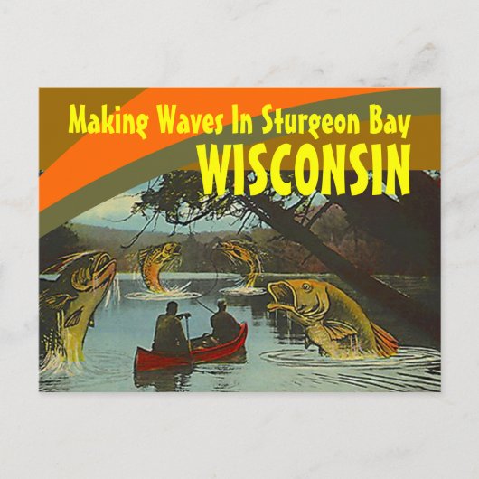 Retro Postcard Sturgeon Bay Wisconsin Übertreibung Postkarte (Vorderseite)