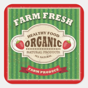 Retro-Poster-Design für frische Farmprodukte Quadratischer Aufkleber