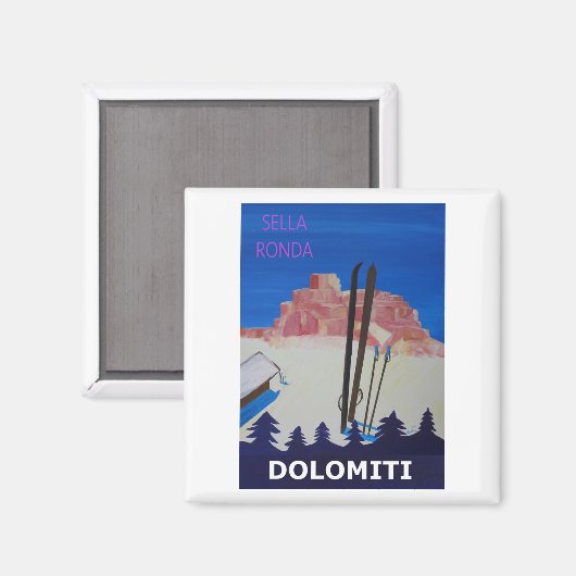 Retro Poster Dolomiti Italien - Sella Ronda Magnet (Vorderseite/Rückseite)