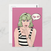 Retro Poster Frau Zip it Postkarte (Vorne/Hinten)