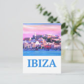 Retro Poster Ibiza Altstadt und Hafen Postkarte (Stehend Vorderseite)