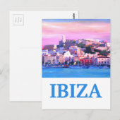 Retro Poster Ibiza Altstadt und Hafen Postkarte (Vorne/Hinten)