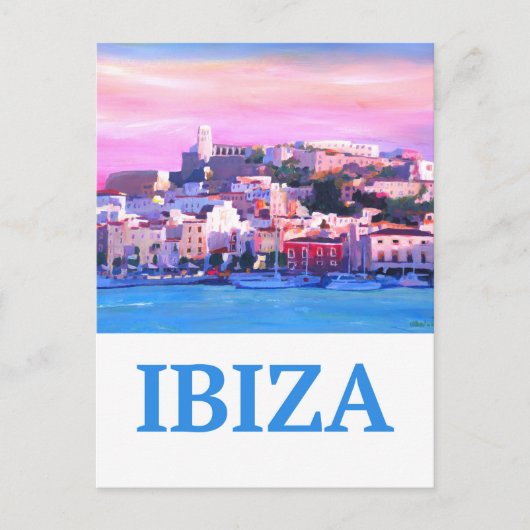 Retro Poster Ibiza Altstadt und Hafen Postkarte (Vorderseite)