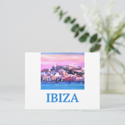 Retro Poster Ibiza Altstadt und Hafen Postkarte (Stehend Vorderseite)