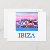 Retro Poster Ibiza Altstadt und Hafen Postkarte (Vorne/Hinten)
