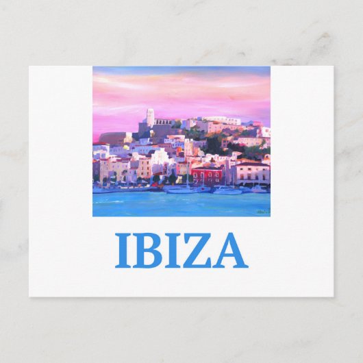 Retro Poster Ibiza Altstadt und Hafen Postkarte (Vorderseite)