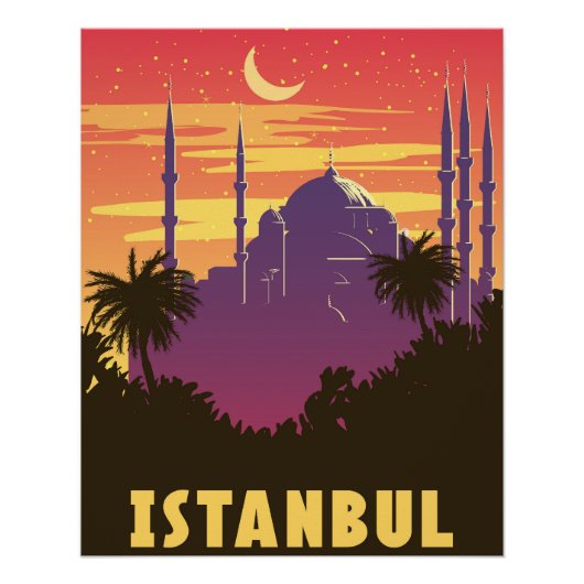 Retro Poster Istanbul, Stadt mit Sonnenuntergang T (Vorderseite)